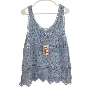 Noelle Crochet Top L/XL Womens Periwinkle Cottage Core Sleeveless Coquette NWT